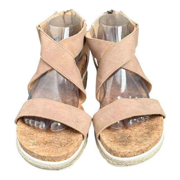 Adrienne Vittadini Tan Cecilia Wedge Sandals Espadrilles Cork Zip 10M Hook+loop - Picture 3 of 12